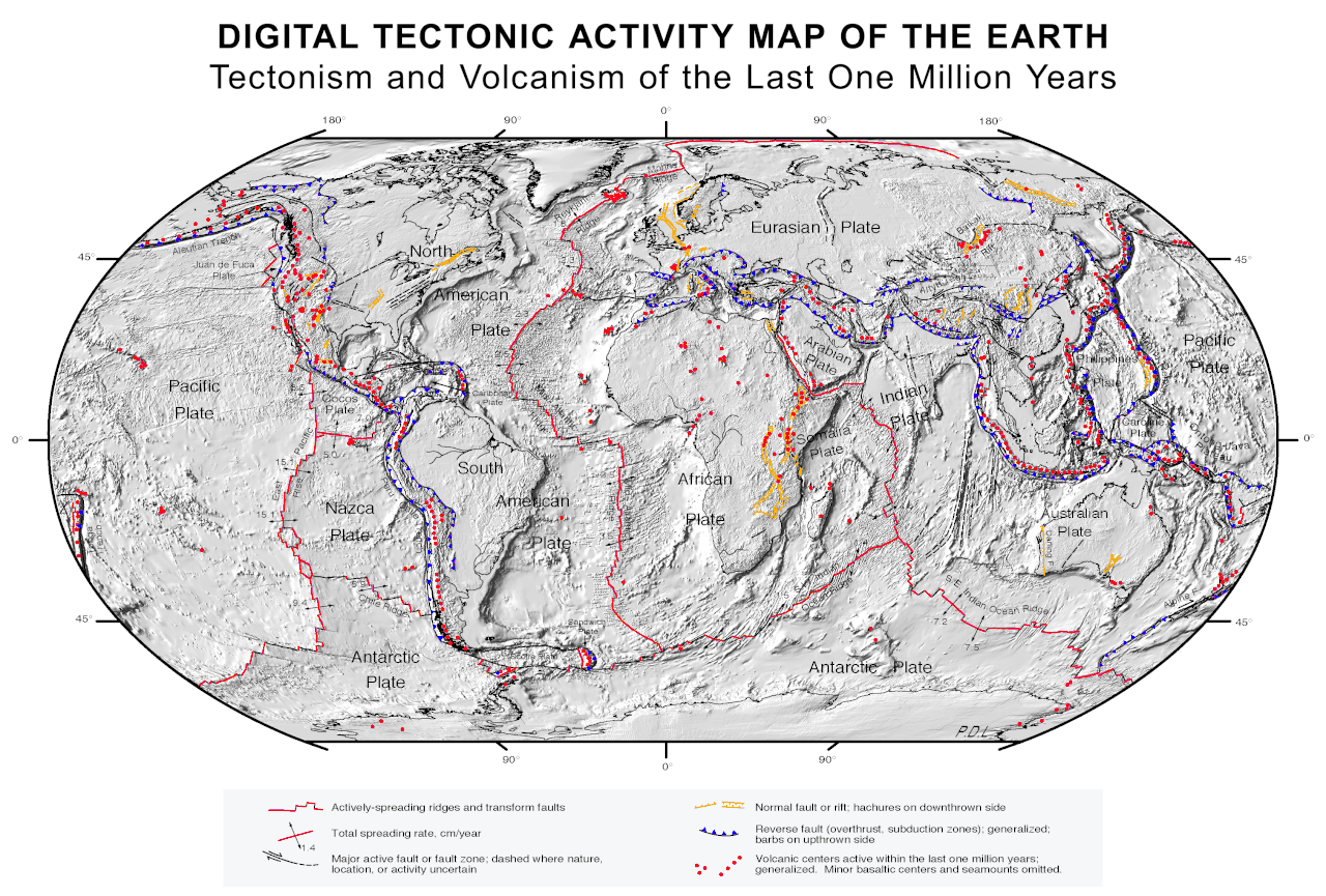Mapa tektonických desek a jejich pohybů