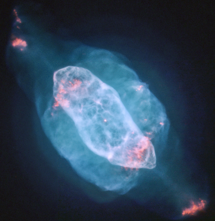 Snímek z Hubbleova vesmírného dalekohledu upravený kvůli zvýraznění vnějších obálek.