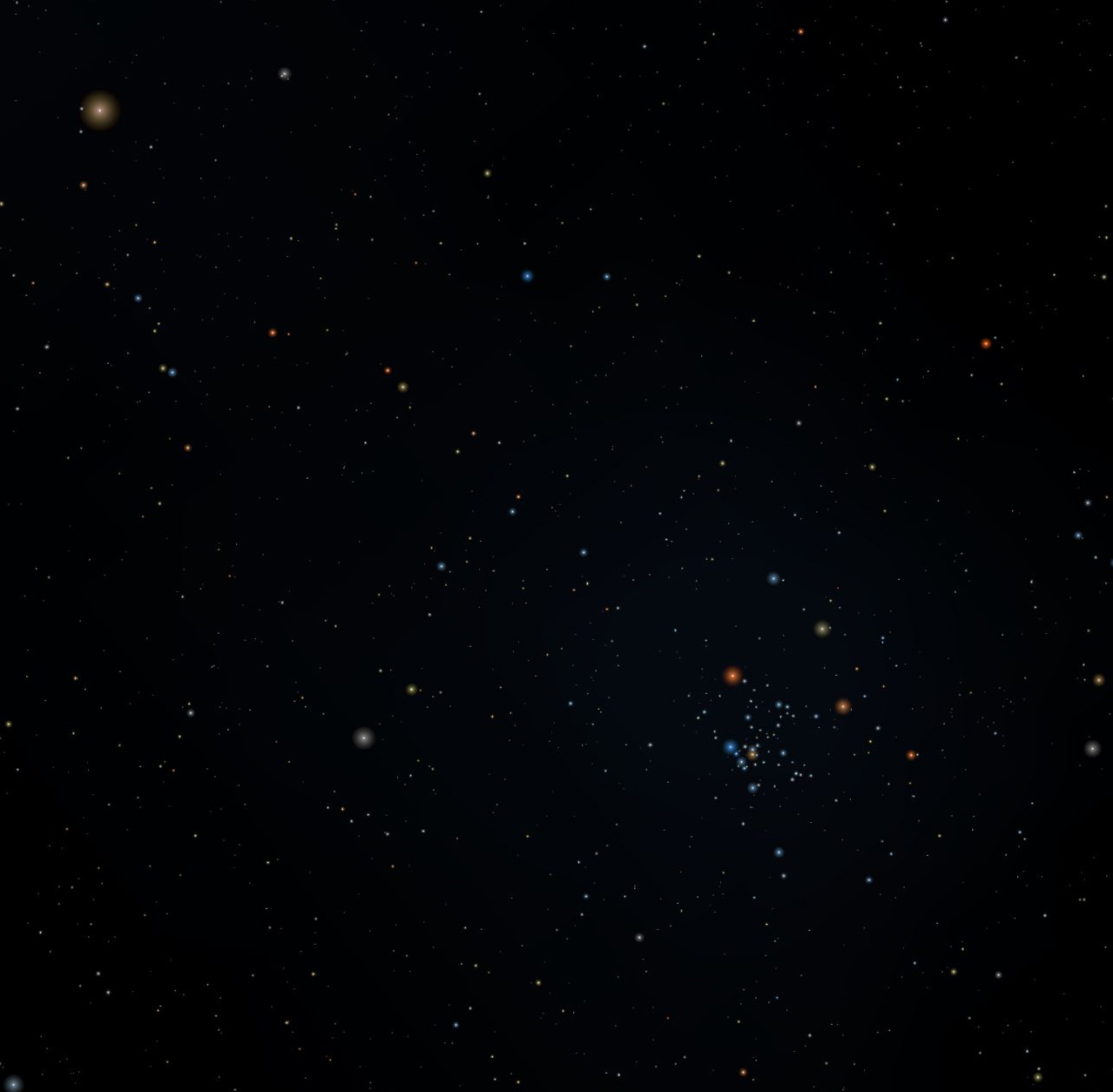 Otevřená hvězdokupa NGC 2516 zobrazená v programu Stellarium. Autor: Roberto Mura
