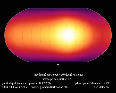 Teplotní mapa atmosféry exoplanety HD 189733 b