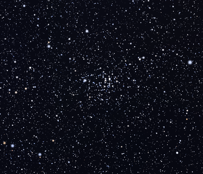 Otevřená hvězdokupa NGC 2360 zobrazená v programu Stellarium. Credit: Roberto Mura