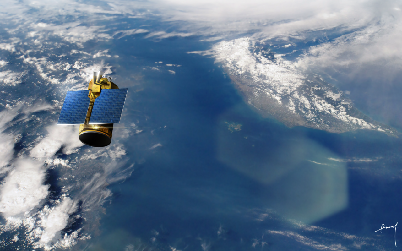 Umělecká představa satelitu na oběžné dráze
