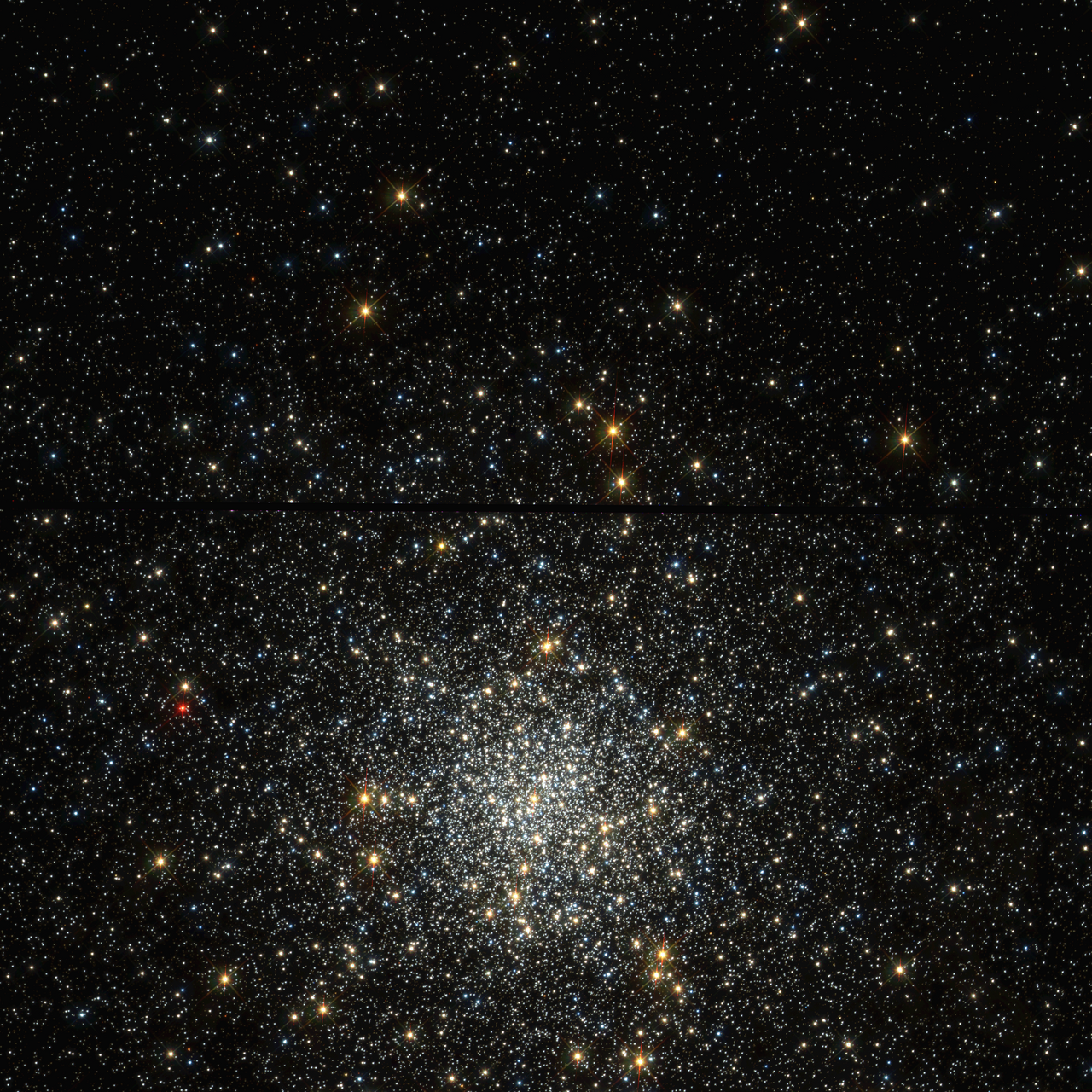 Kulová hvězdokupa NGC 6541 na snímku z Hubbleova vesmírného dalekohledu. Autor: ESA/NASA.