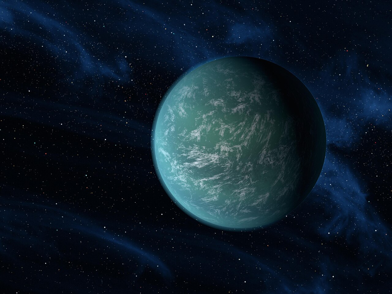 Umělá vizualizace Kepler-22b.
