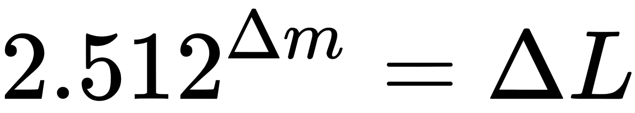 {\displaystyle 2.512^{\Delta {m}}=\Delta {L}}